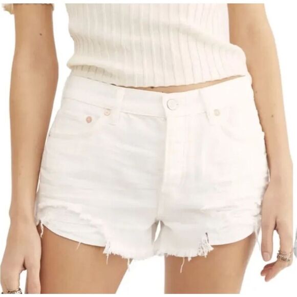 Free People Living Good Vibrations white 25 Jean shorts - Picture 1 of 5